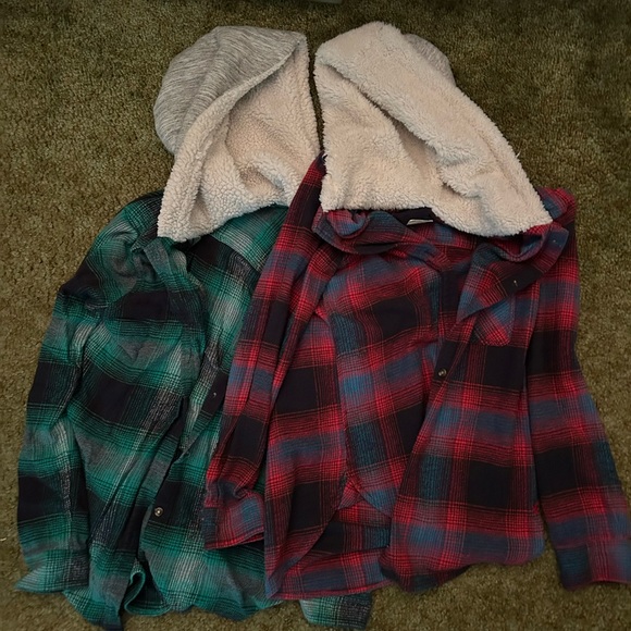 American Eagle Outfitters Tops - BUNDLE of Two American Eagle Fuzzy-Hooded Flannels